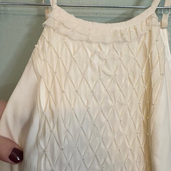 BCBG Maxazria Sheath Dress Women 4 Cream Black Silk Halter Bead Evening Cocktail - Picture 5 of 9